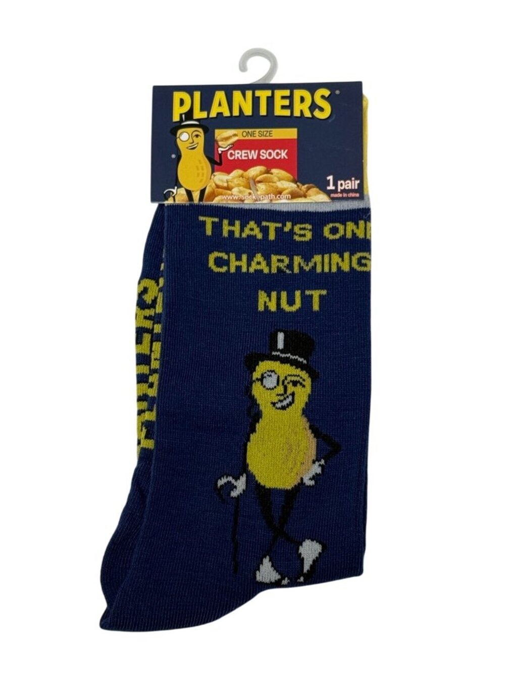 Planters Mr Peanut Crew Socks Navy Yellow Food Logo Mens 7-12 NWT